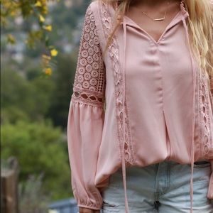 NWT Blu Pepper Long Sleeve Crochet Blouse